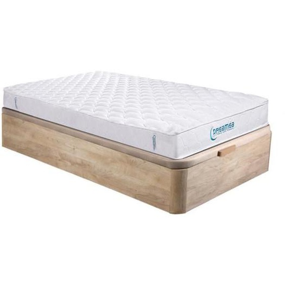 Ensemble literie 90 x 190 cm - sommier coffre naturel clair + matelas ressorts ensachés - PRESTIGE de DREAMEA