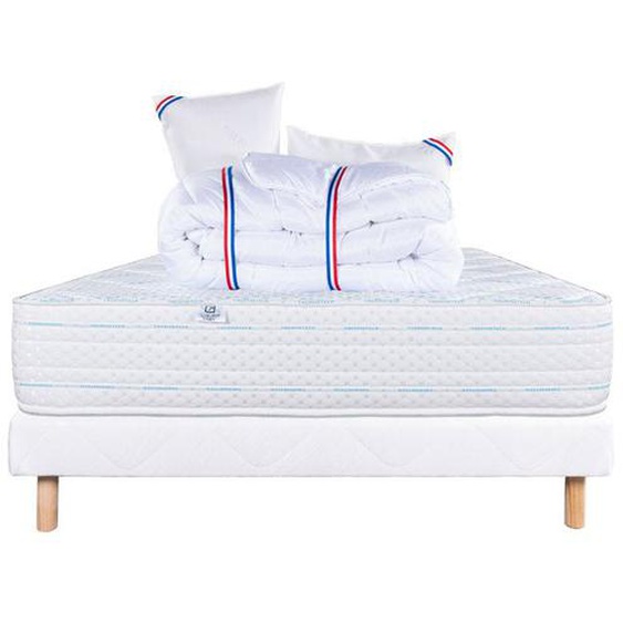 Ensemble Matelas 140x190 cm, Thermotec, 24 cm, ferme, face été/hiver + sommier blanc ep 13cm + 2 oreillers + couette