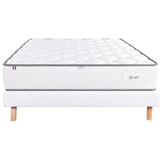Ensemble Matelas 140x200 cm, Iris, 20 cm, mémoire de forme, ferme, face été/hiver + sommier blanc ep 13cm