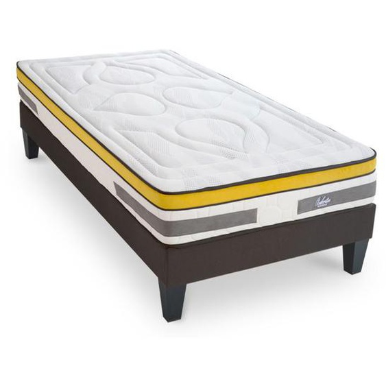 Ensemble Matelas Aubertin Ressorts ensachés Accueil mémoire et sommier tissu gris - 90 x200 cm 90x200
