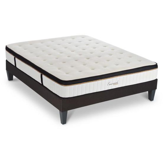 Ensemble Matelas Emeraude Mousse Acceuil Mémoire de Forme et sommier tissu gris - 140 x 190 cm