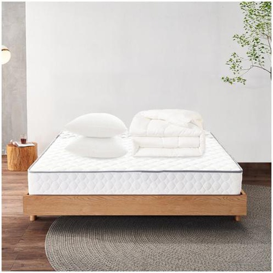 Ensemble Matelas et Couette et 2 Oreillers - Matelas 140x190x15cm + 1 Couette 220x240cm + 2 Oreillers 60x60cm - Zones de Confort Mousse Adaptative