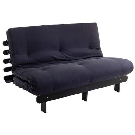 Ensemble matelas futon - TERRE DE NUIT - 140x200 cm - Coton - Bois massif noir - Réversible