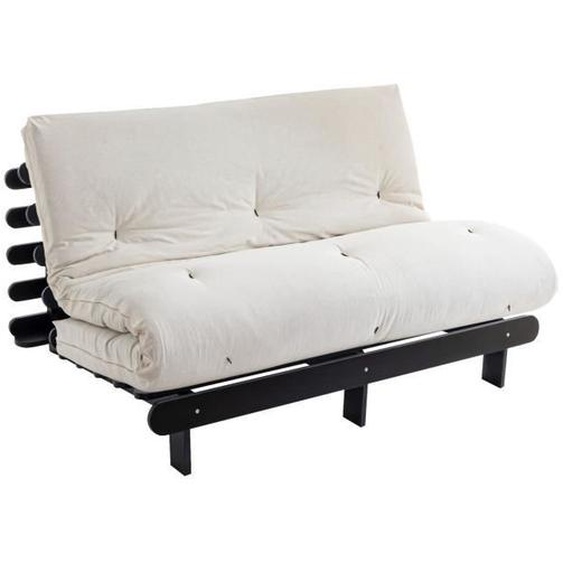 Ensemble matelas futon - TERRE DE NUIT - 140x200 cm - Coton - Bois massif noir - Réversible