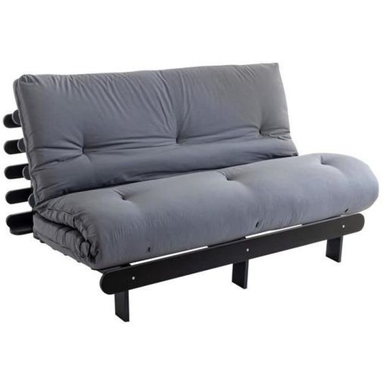 Ensemble matelas futon en coton et structure en bois massif noir 140x200 Gris - Terre de Nuit
