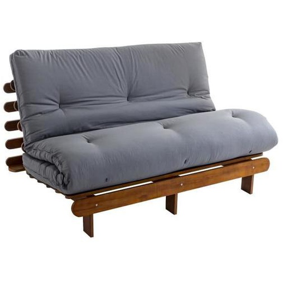 Ensemble matelas futon en coton et structure en bois massif noisette 140x200 Gris - Terre de Nuit
