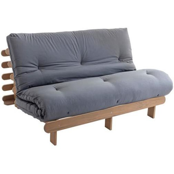 Ensemble matelas futon en coton et structure en bois massif taupe 140x200 Gris - Terre de Nuit