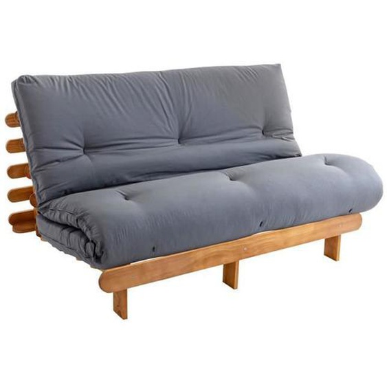 Ensemble matelas futon en coton et structure en bois massif naturel 140x200 Gris - Terre de Nuit