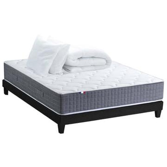 Ensemble Matelas Ressort 7 zones H.28cm + Sommier + couette + oreillers Fabriqué en France MAX