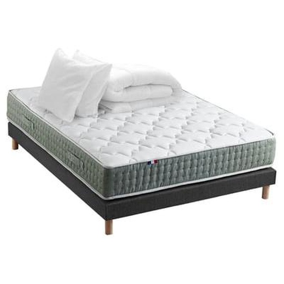 Ensemble matelas Ressort 7 zones HYGGE + Sommier + couette + oreillers Fabriqué en France