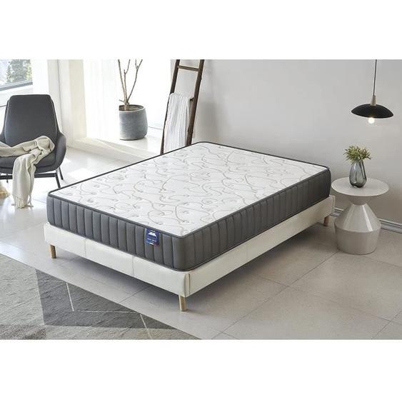 Matelas + Sommier (180 x 200cm)- Matelas Orionis Mousse Mémoire de Forme 16cm + Sommier Bois, Stable, revêtement Tissu Blanc