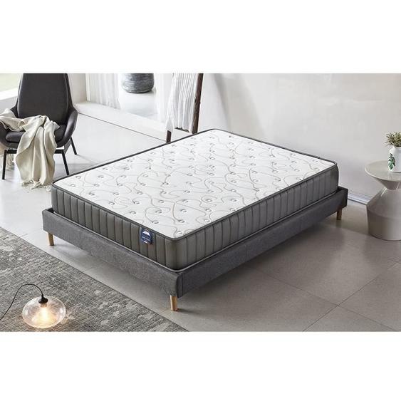 Matelas + Sommier (140 x 190cm)- Matelas Orionis Mousse Mémoire de Forme 22cm + Sommier Bois, Stable, revêtement Tissu Gris