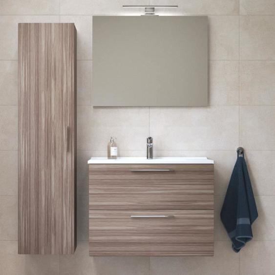 Ensemble meuble de salle de bain Mia - VITRA - Cordoba - Miroir, lavabo, éclairage LED + armoire - Beige