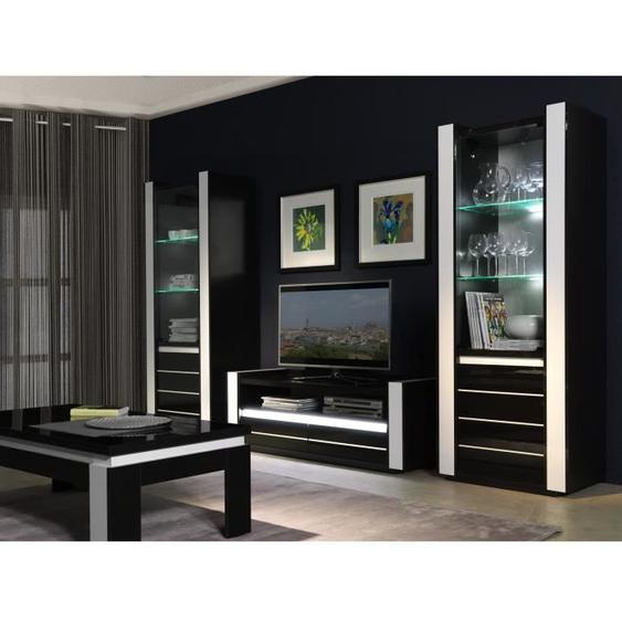 Ensemble meuble de salon LINA blanc et noir laqué.