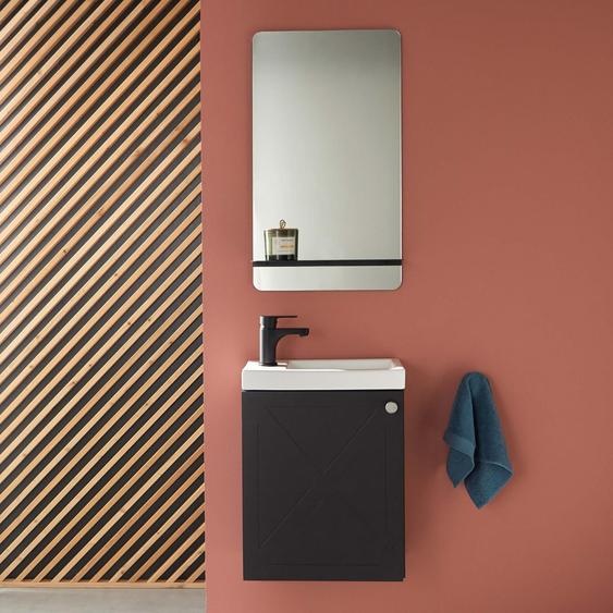 Meuble lave-mains AVA noir carbone + miroir tablette noire