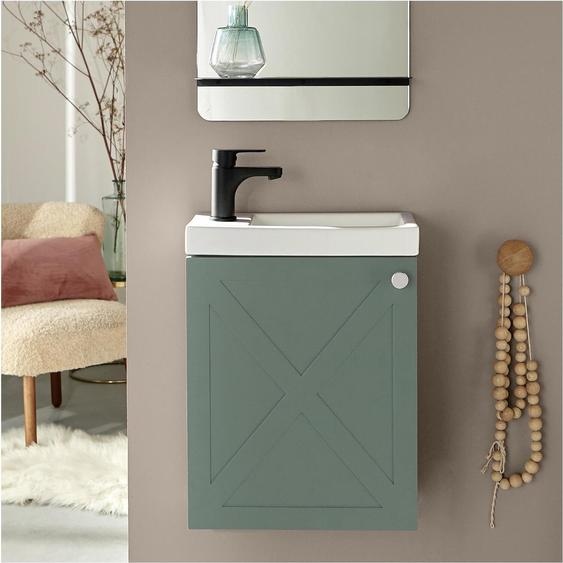 Meuble lave-mains AVA vert de gris + robinet noir