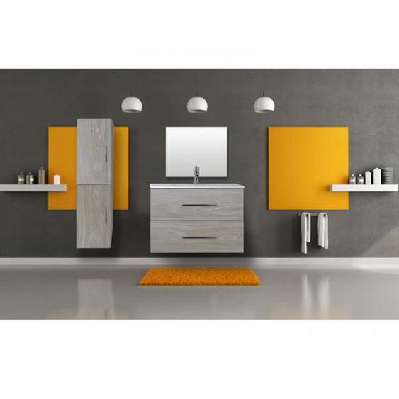 Ensemble meuble salle de bain suspendu 2 tiroirs 80 cm Bois - GUZO