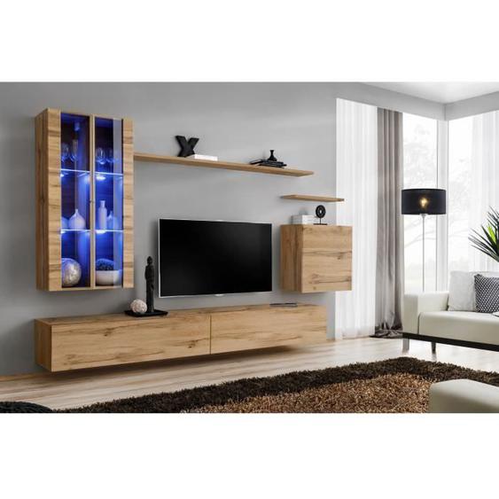 Ensemble meuble salon mural SWITCH XII design, coloris chêne Wotan. 40 Marron