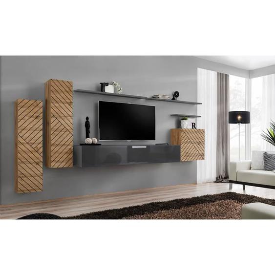 Ensemble meuble salon SWITCH I - PRICE FACTORY - Chêne et gris - Contemporain - Design - Porte(s)
