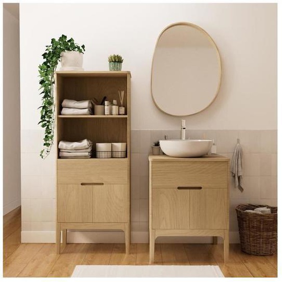 Ensemble meuble simple vasque 60 cm chêne naturel - MOB-IN - ALASKA - Label FSC® - Gain despace