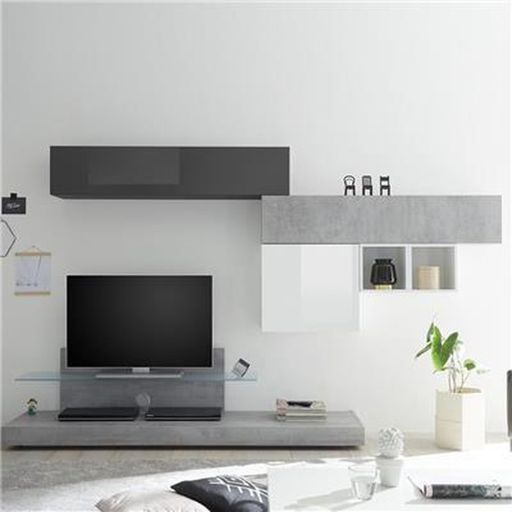 Ensemble meuble télé design gris et blanc SPINA