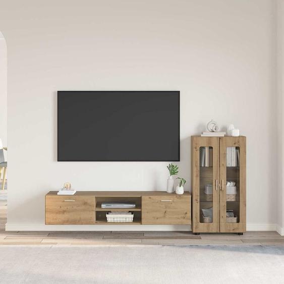 Ensemble meuble TV avec porte Chêne artisanal Bois dingénierie
