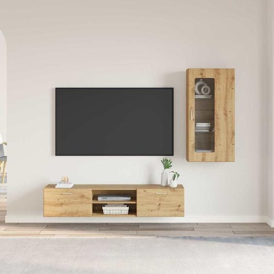 Ensemble meuble TV avec porte Chêne artisanal Bois dingénierie