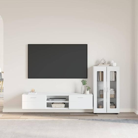 Ensemble meuble TV avec tiroir FLORIN Blanc Bois dingénierie