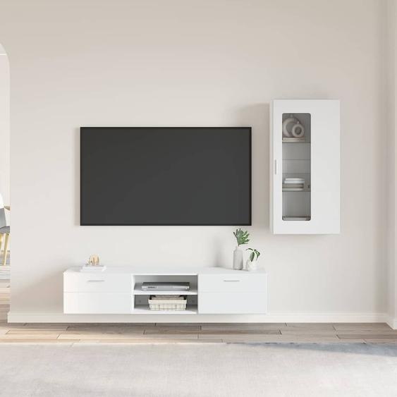 Ensemble meuble TV avec tiroir FLORIN Blanc Bois dingénierie
