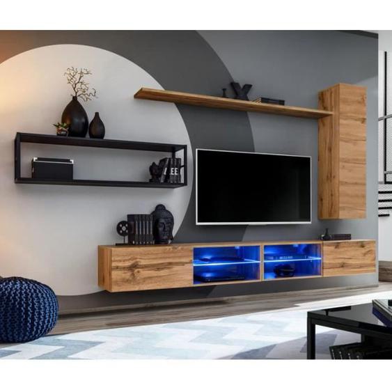 Ensemble Meuble Tv Design - PARIS PRIX - Switch Iv - Bois - Marron - Contemporain - 300cm