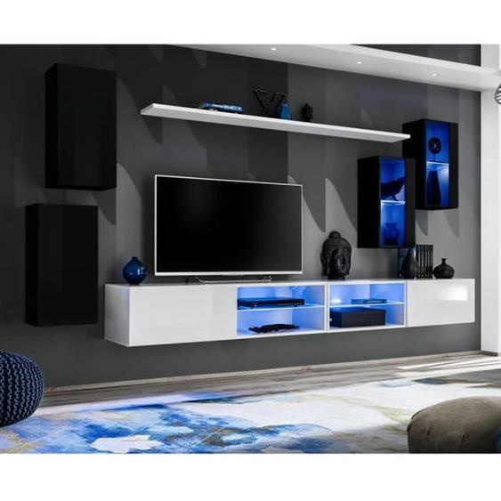 Ensemble Meuble Tv Design - PARIS PRIX - Switch Xxv - Noir & Blanc - Bois - 4 portes - Contemporain - Design