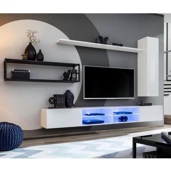 Ensemble Meuble Tv Design Switch Iv 300cm Blanc & Noir - Paris Prix - Contemporain - Laqué - Tendance - Moderne