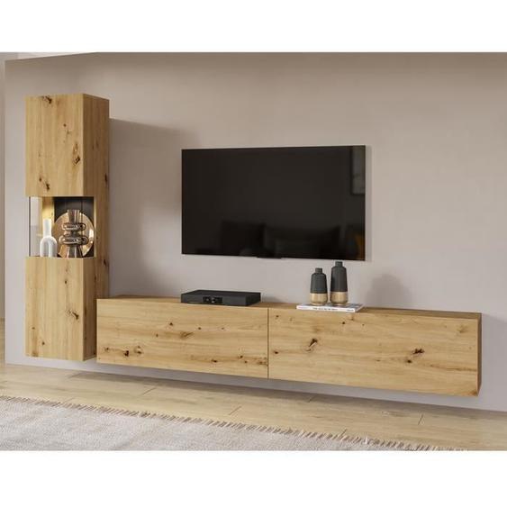 Ensemble meuble TV et vitrine - PRICE FACTORY - Collection EVA - Marron - Classique - Intemporel