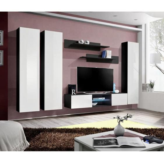 Ensemble Meuble TV FLY P1 - PRICE FACTORY - Noir et Blanc - Meubles suspendus design - 310cm x 40cm x 170cm