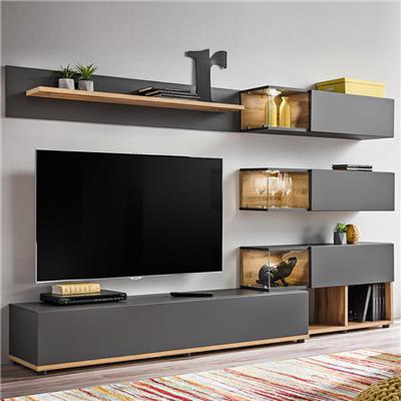 Ensemble meuble TV gris et couleur bois RUFFANO