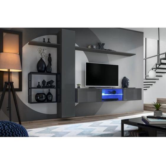 Ensemble meuble TV mural Switch Met V - AC-DÉCO - Gris - 1 porte(s) - Contemporain - Design