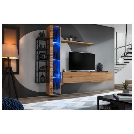 Ensemble meuble TV mural Switch Met VII - AC-DÉCO - L 240 x P 40 x H 180 cm - Bois - Marron