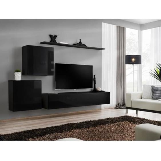 Ensemble meuble TV mural - SWITCH - Modèle V - 250 cm x 150 cm - Noir - Design contemporain