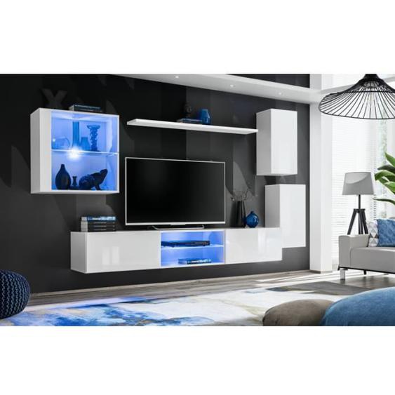 Ensemble meuble TV mural Switch XXIII - AC-DÉCO - Blanc - 1 porte - Contemporain - Design