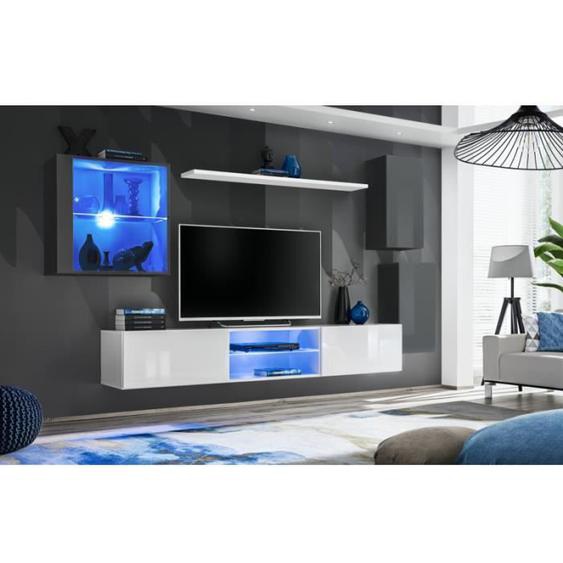 Ensemble meuble TV mural Switch XXIII - AC-DÉCO - Blanc - Verre - Laqué - 2 portes - Contemporain - Design