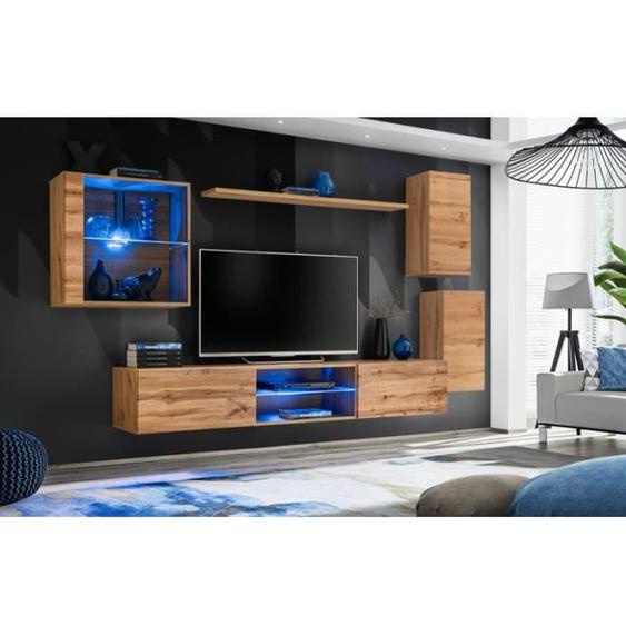 Ensemble meuble TV mural Switch XXIII - AC-DÉCO - Marron - 4 portes - Contemporain