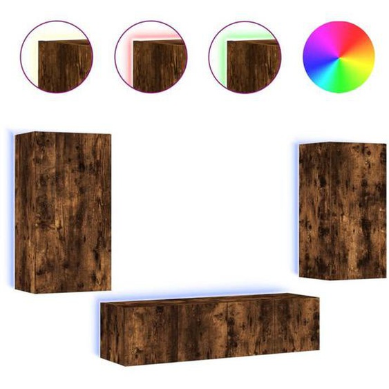 Ensemble Meuble TV murales avec LED - 4 pcs - chêne fumé bois dingénierie LL249698