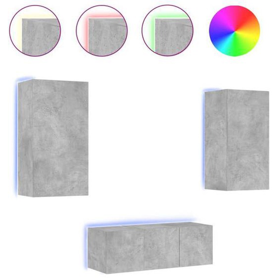 Ensemble Meuble TV murales avec LED - 4 pcs - gris béton bois dingénierie LL251251