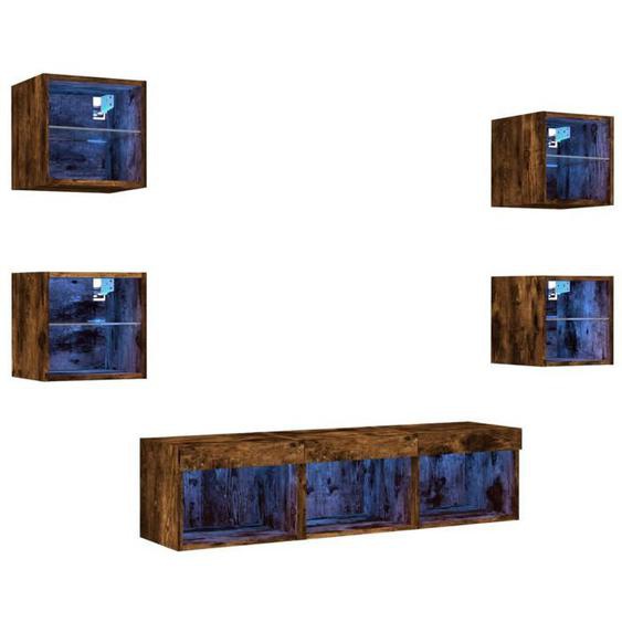 Ensemble Meuble TV murales avec LED - 7 pcs - chêne fumé bois dingénierie LL247667