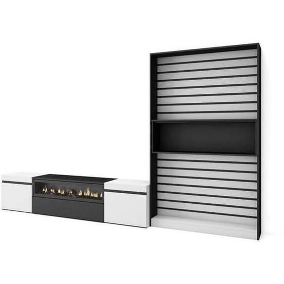 Ensemble Meuble TV - SKRAUT HOME - 210x186x35cm - Cheminée électrique - Blanc et noir - Style Industriel - Loft