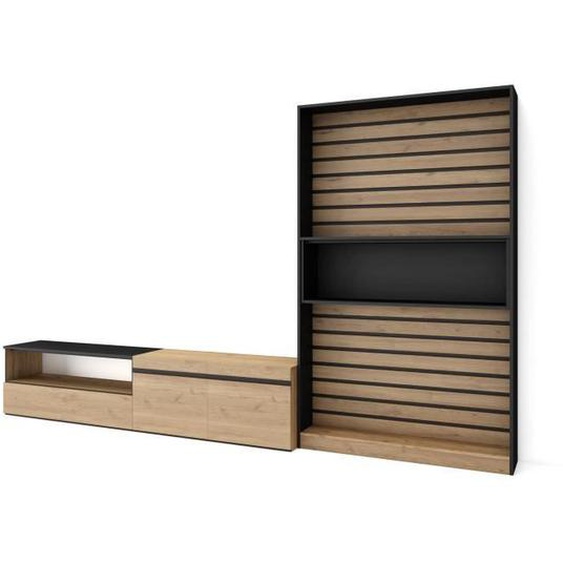 Ensemble Meuble TV - SKRAUT HOME - RF2857 - Chêne et noir - Industriel - Loft - Salon
