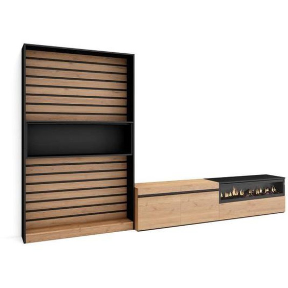 Ensemble Meuble TV - SKRAUT HOME - RF2863 - Chêne et noir - Industriel - Loft - Beige