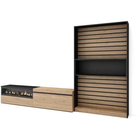 Ensemble Meuble TV - SKRAUT HOME - RF2865 - Chêne et noir - Industriel - Loft - Salon