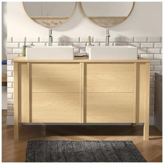 Ensemble meuble vasque chêne 130 cm +vasque+robinet NESTO
