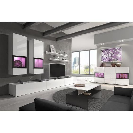 Ensemble meubles de salon design collection RAMOS. Coloris blanc brillant. LED intégrées. 180 Blanc